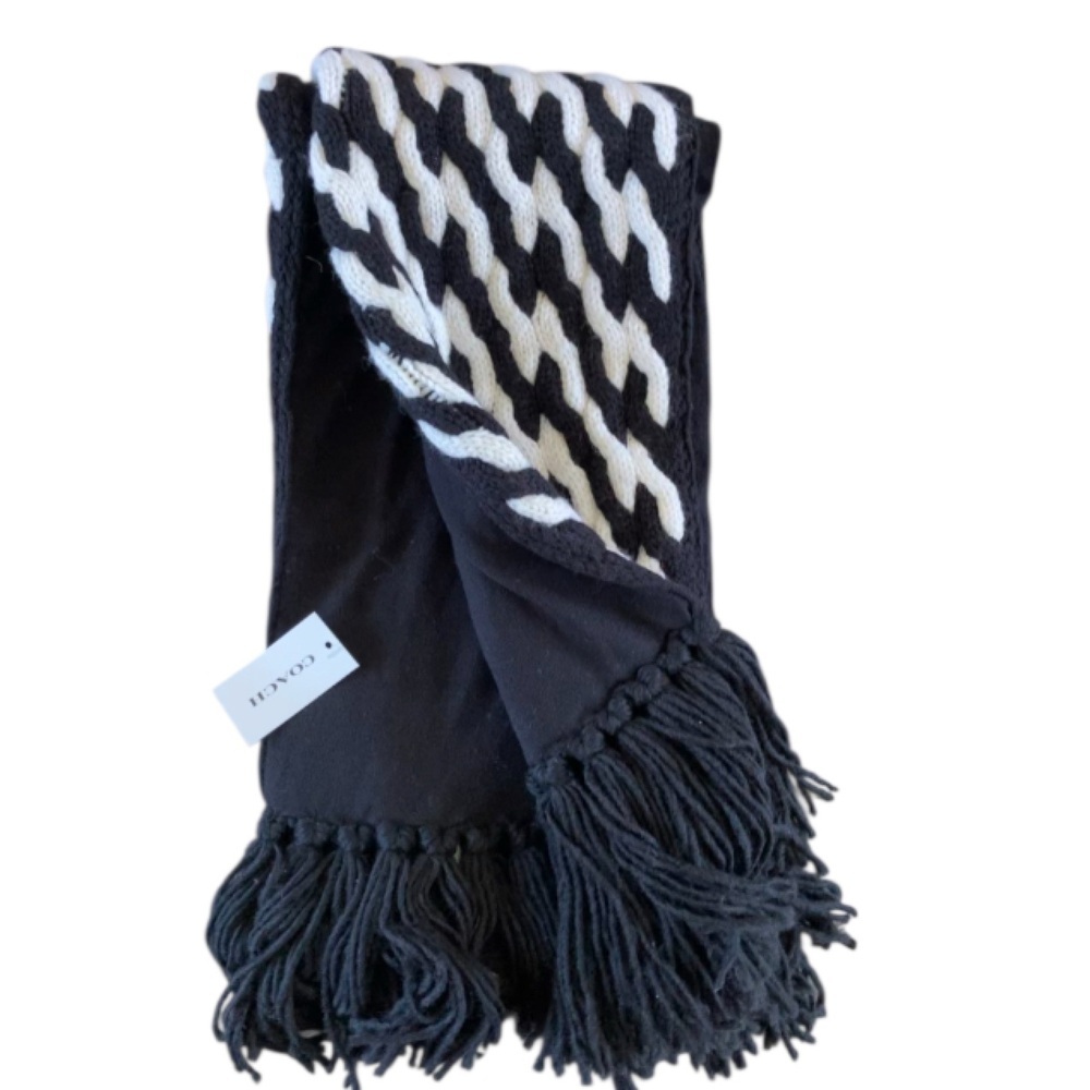 Coach Women's NWT Two Tone Cable knit Fringe Trim Scarf and Beanie Hat Set - Picture 5 of 8
